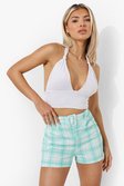 Mint Pastel Check Belted Tailored Shorts