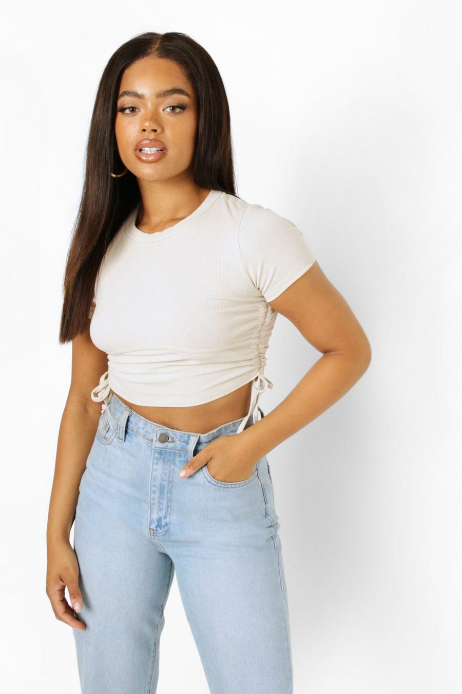 Stone Ruched Knitted Crop Top image number 1