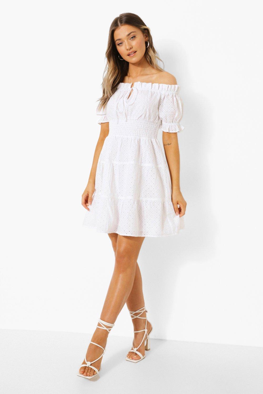 White bardot 2024 skater dress