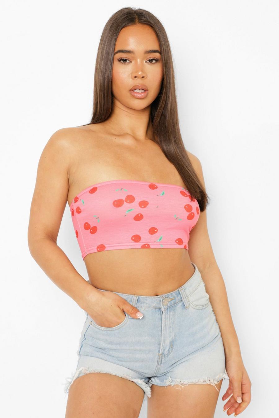 Pink Cherry Print Bandeau Top image number 1