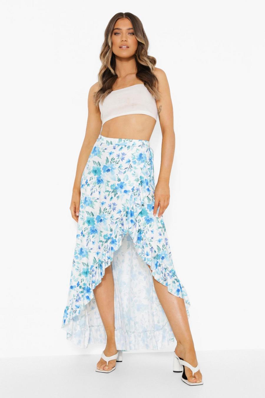 Mint Floral Jersey Wrap Maxi Skirt image number 1