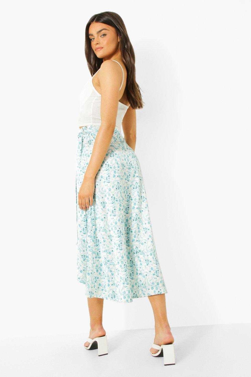 Floral Contrast Lace Trim Midi Skirt