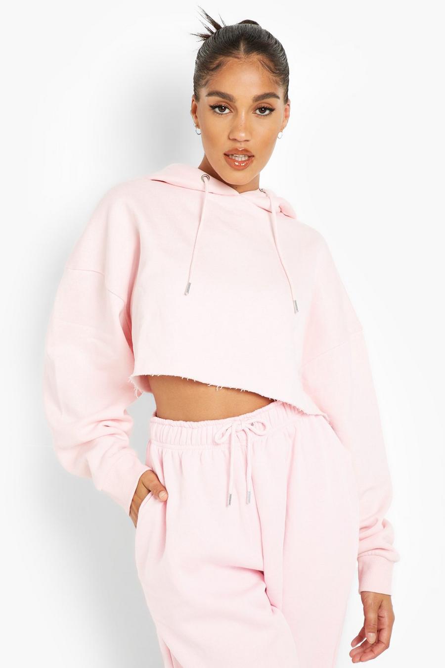 Light pink Kort hoodie i återvunnet tyg image number 1