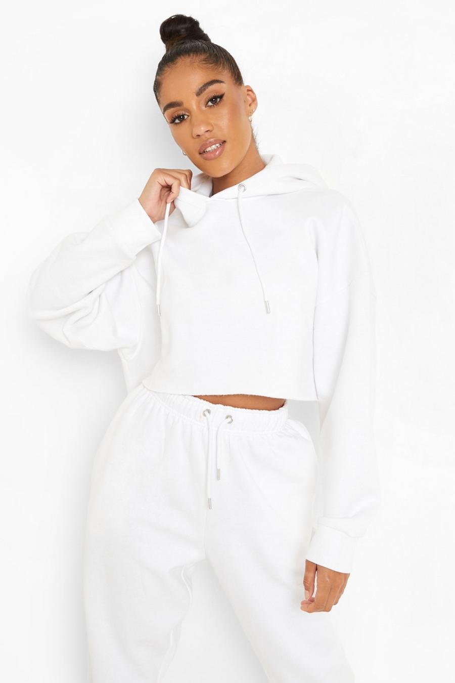 White Recycled Cropped Hoodie image number 1