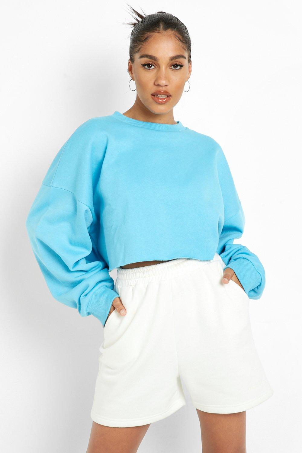 Women's Blue Recycled Cropped Sweater | Boohoo UK