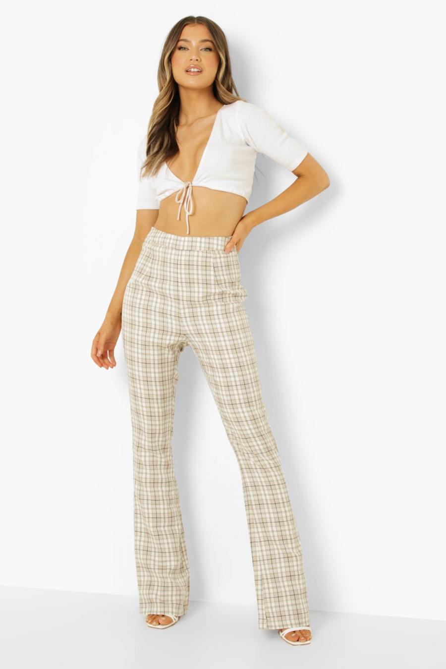 Sand Woven Check Flare Pants image number 1