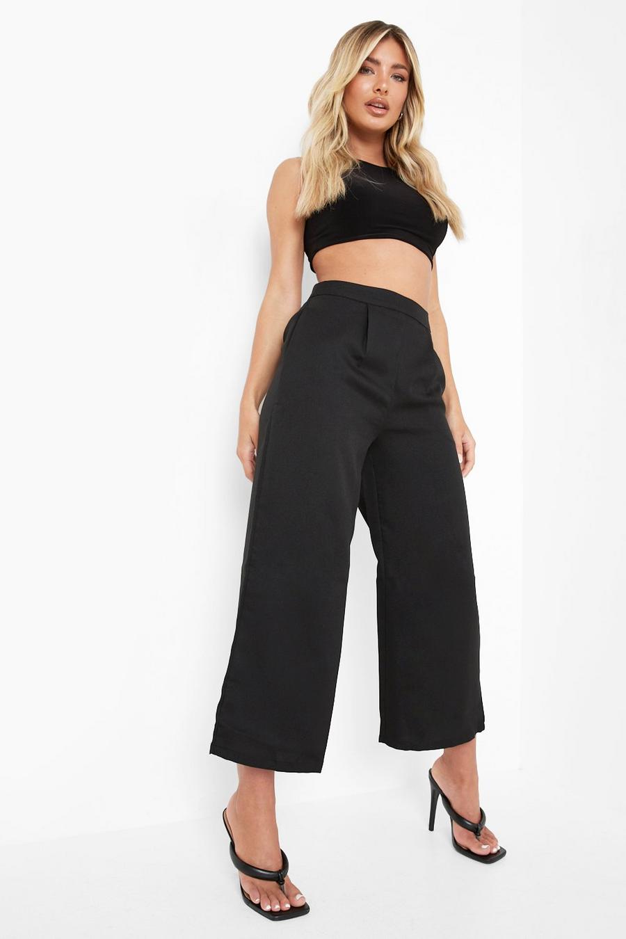 Pantaloni culottes in crepe, Black image number 1