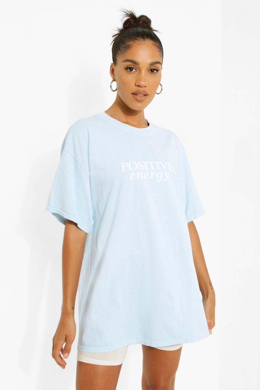Light blue Oversized Cotton Positive T Shirt image number 1