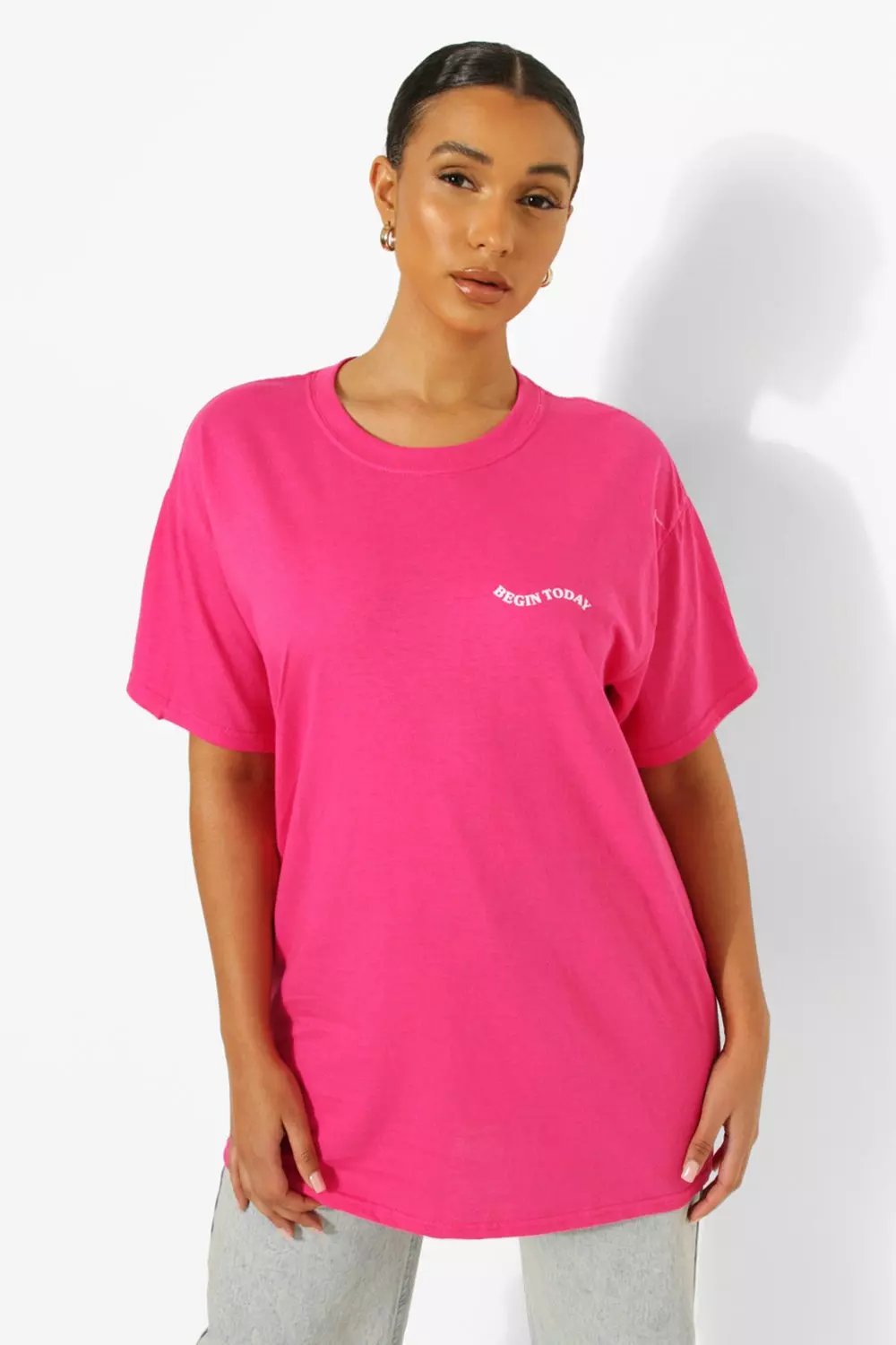 Cotton Bright Pink Oversized T-Shirt