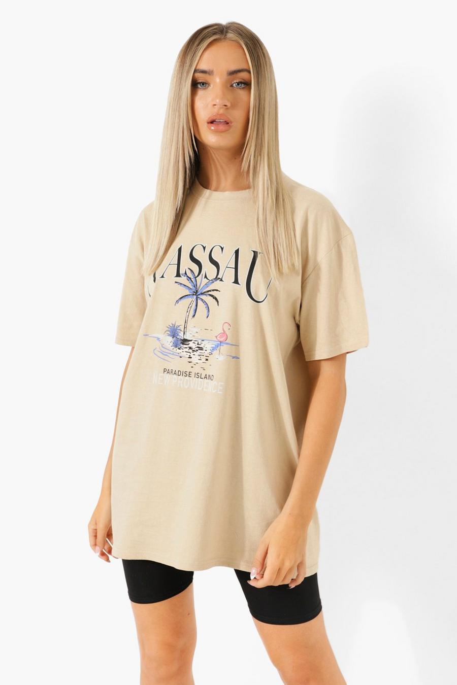 T-shirt Oversize con stampa Bahamas, Stone beis image number 1