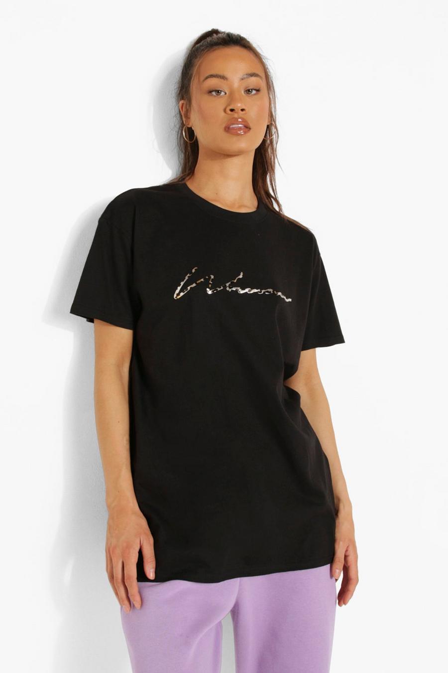 Black Woman Leopard Foil Print T Shirt image number 1