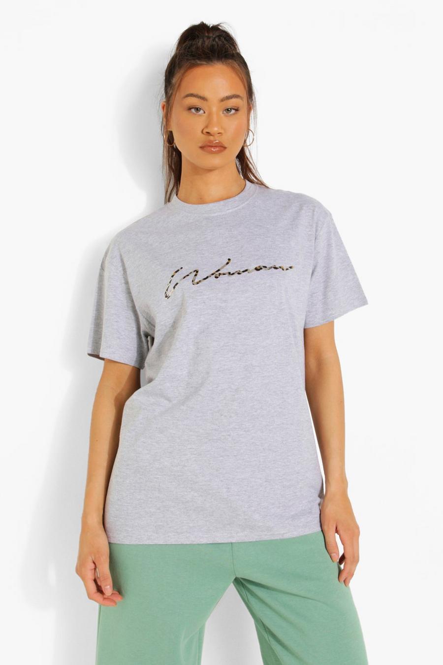 Grey marl Woman Leopard Foil Print T Shirt image number 1