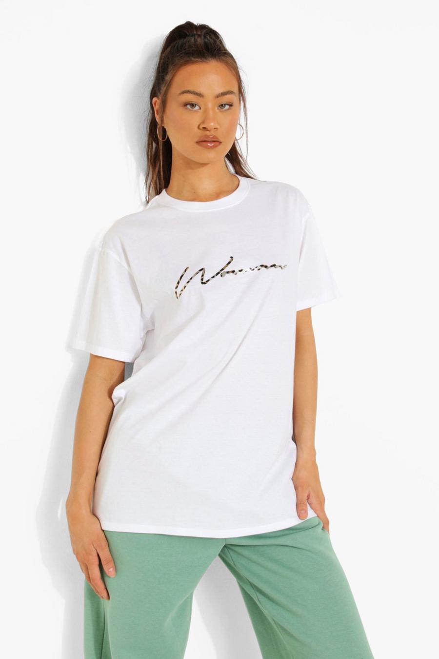 White Woman Leopard Foil Print T Shirt image number 1