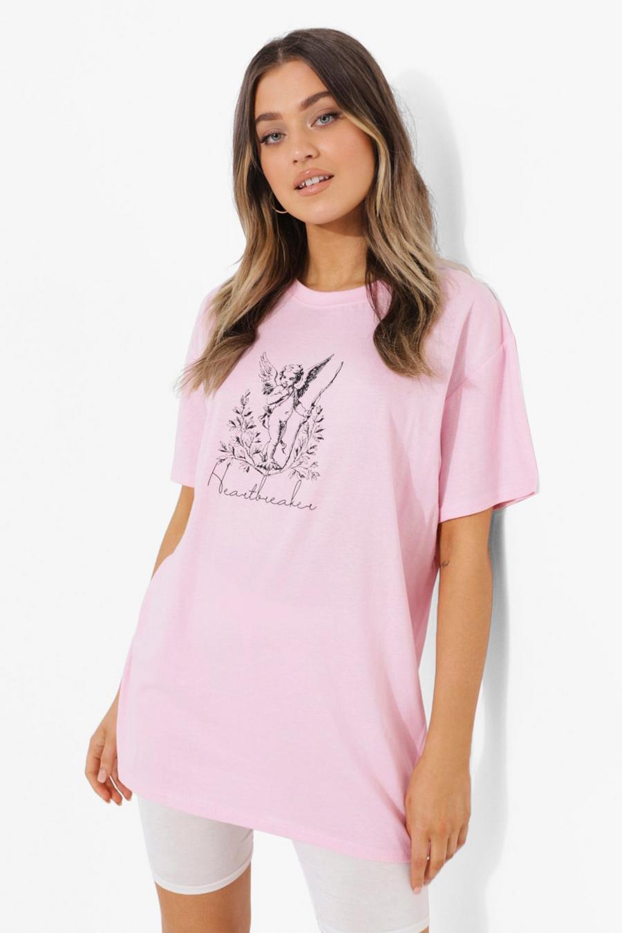 Pale pink Heartbreaker Oversized  T Shirt image number 1