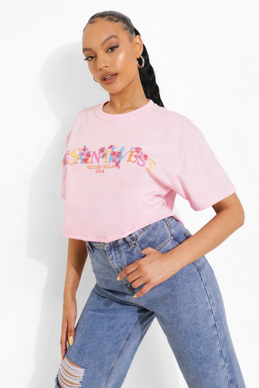 T-Shirt mit floralem Ye Saint West Print, Light pink image number 1