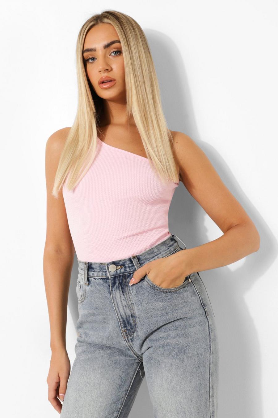 Baby pink Textured Rib Cut Out Back Bodysuit image number 1
