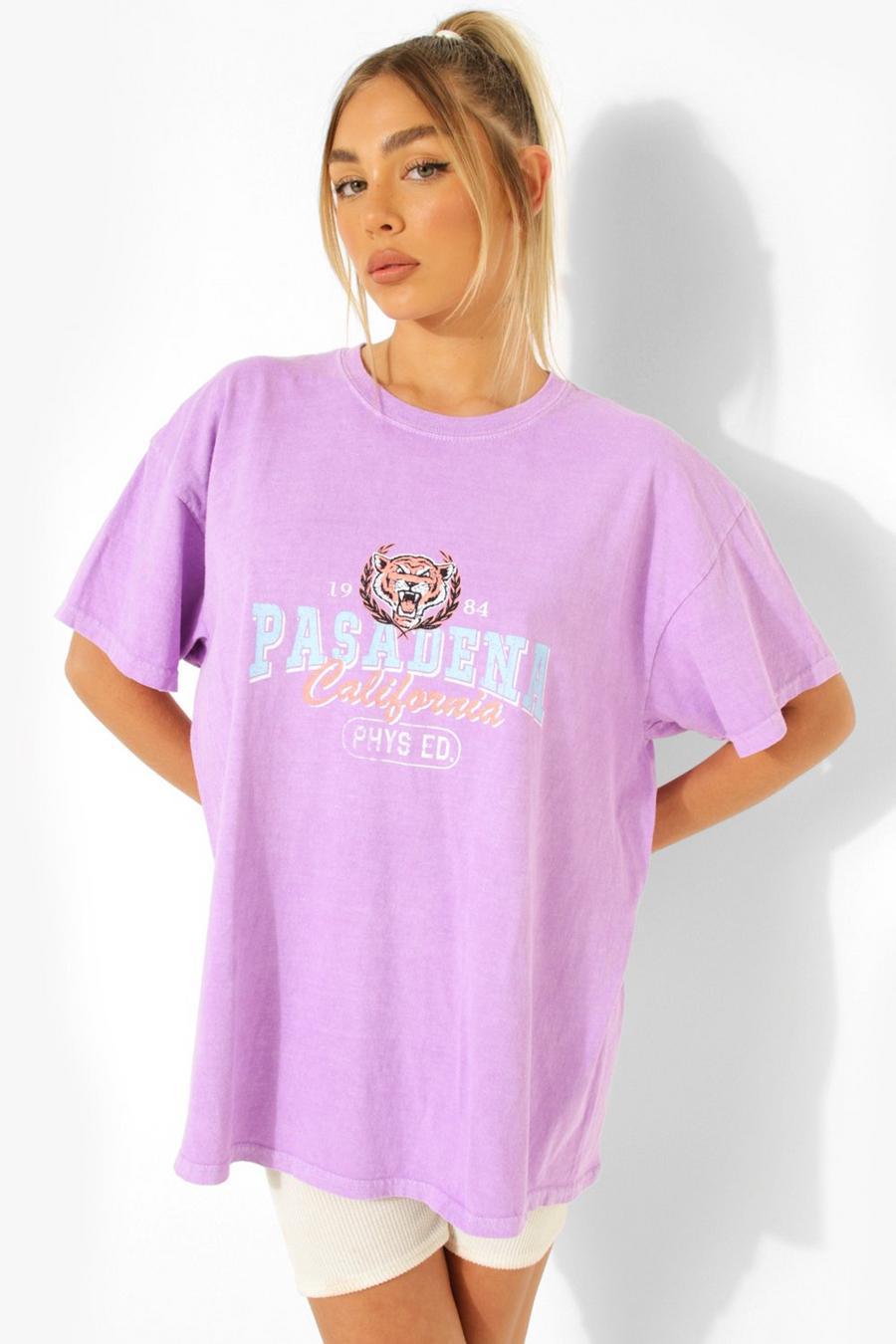 Lilac Oversized Cotton Overdyed Varsity T Shirt image number 1