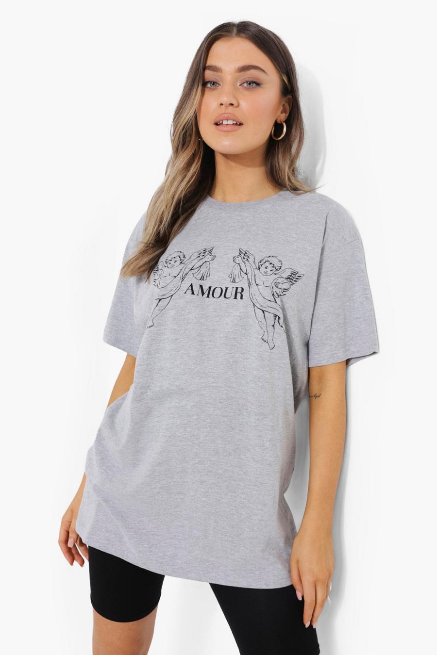 T-shirt Oversize con stampa Amour, Grey marl gris image number 1