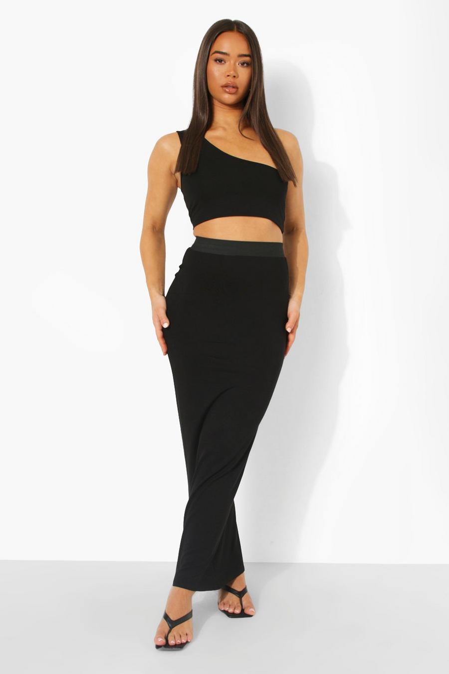 Black Contrast Waist Jersey Maxi Skirt image number 1