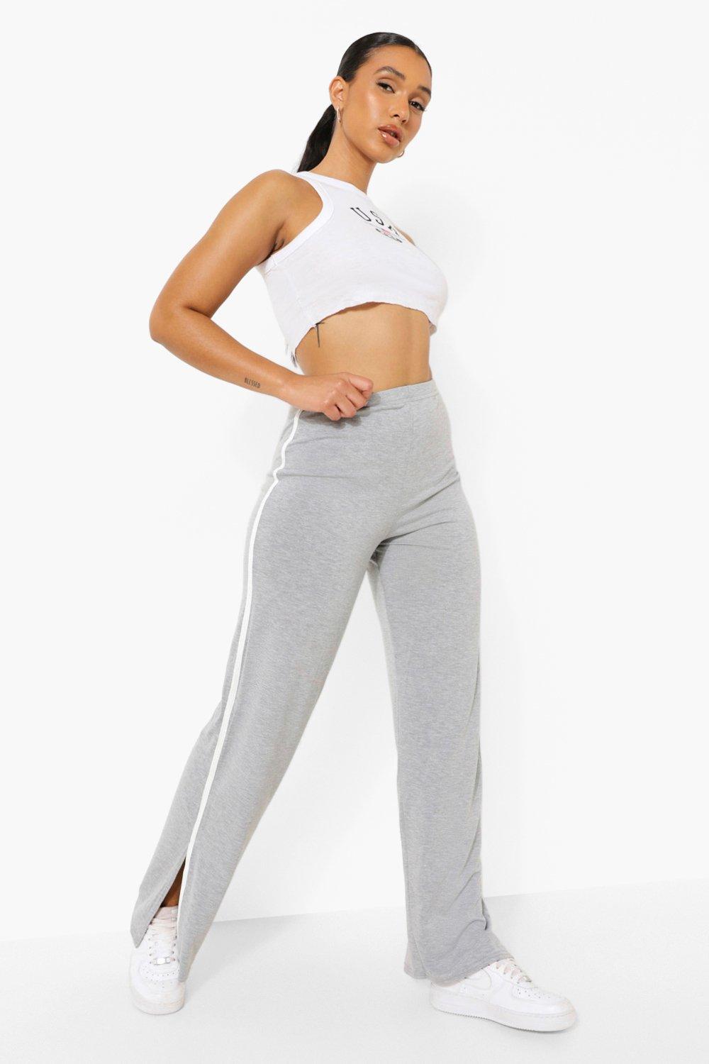 Side Stripe Wide Leg Split Hem Trousers