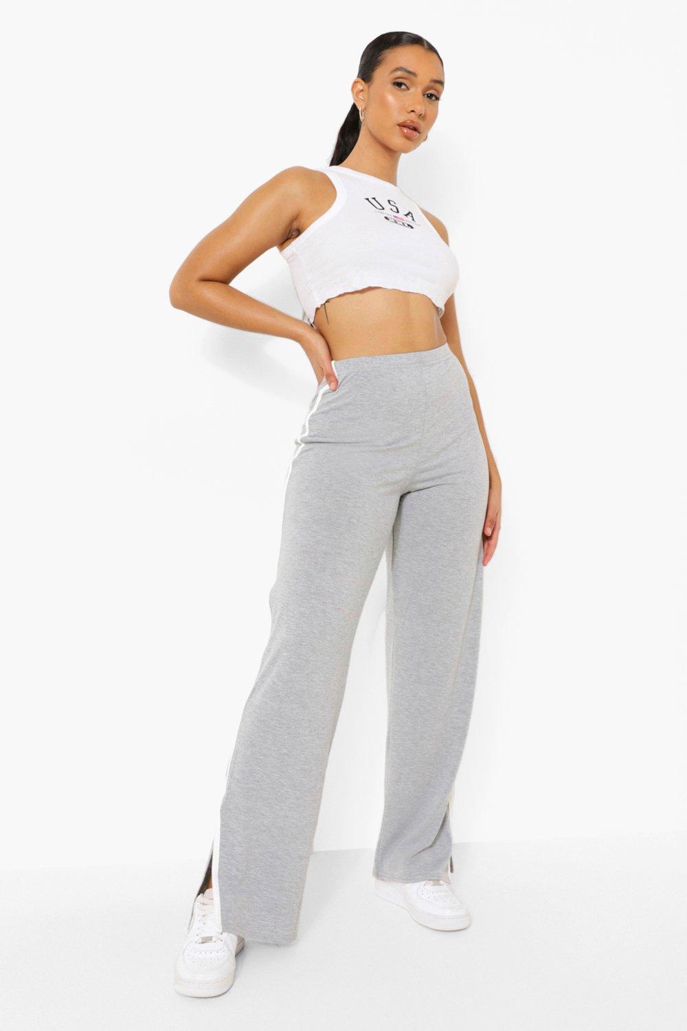 Side Stripe Wide Leg Split Hem Pants