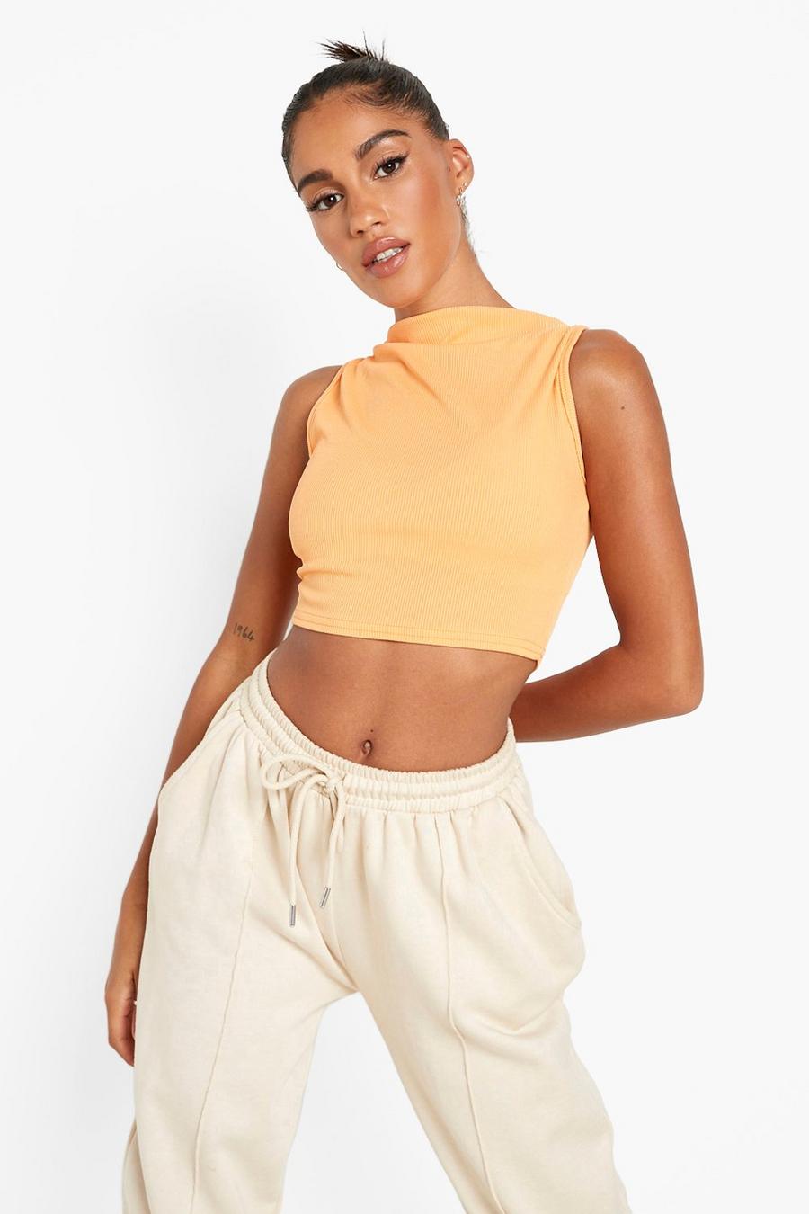 Peach Basic Boat Neck Rib Crop Top image number 1
