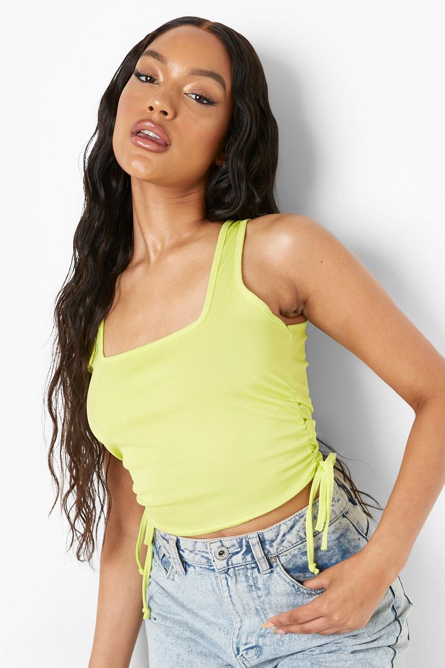 Lime Side Ruched Rib Tank Top image number 1