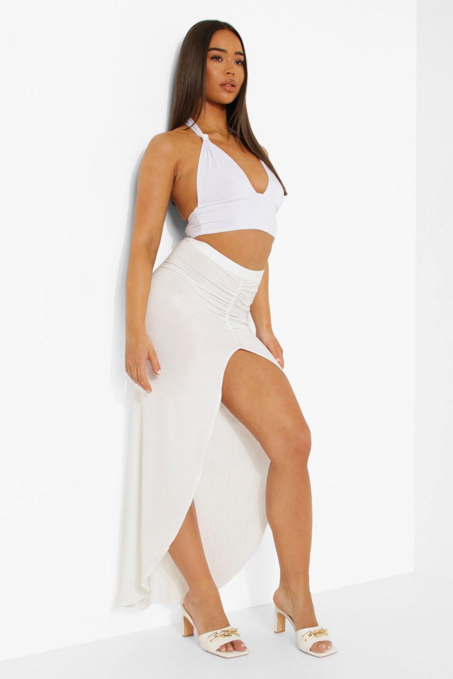 Ivory white Ruched Side Jersey Maxi Skirt image number 1