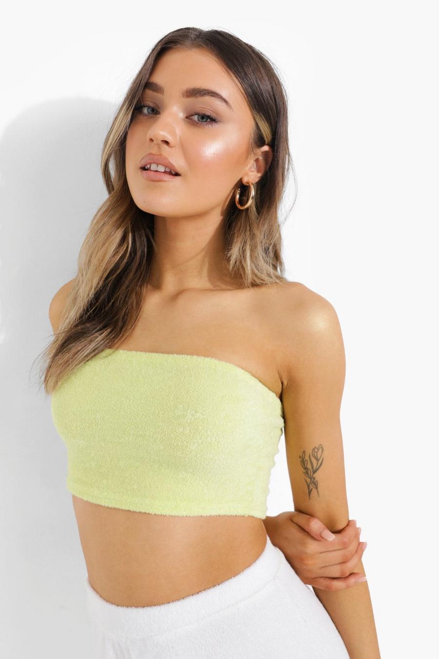 Washed lime Towelling Bandeau Top image number 1