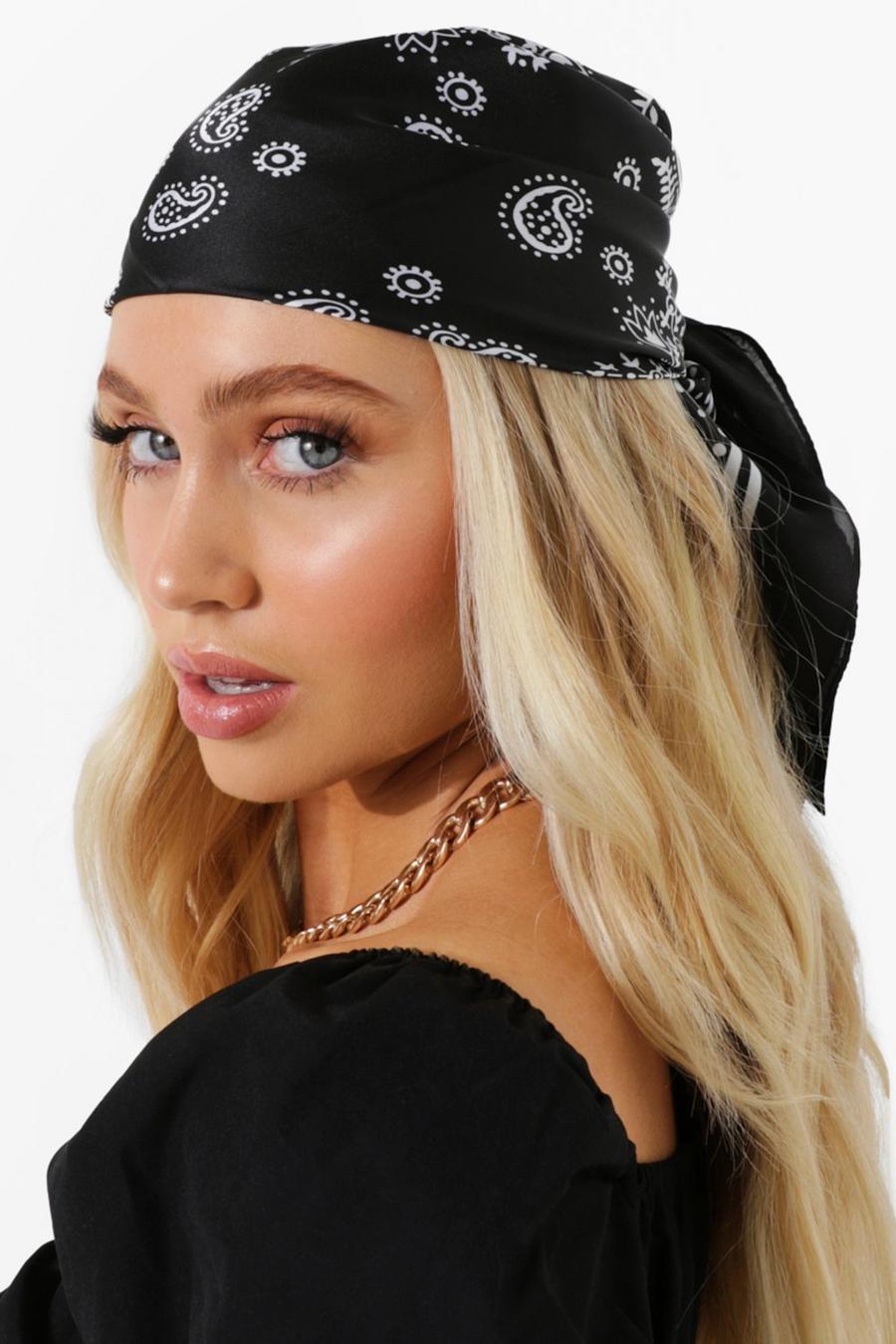 Black Pop Satin Paisley Headscarves image number 1
