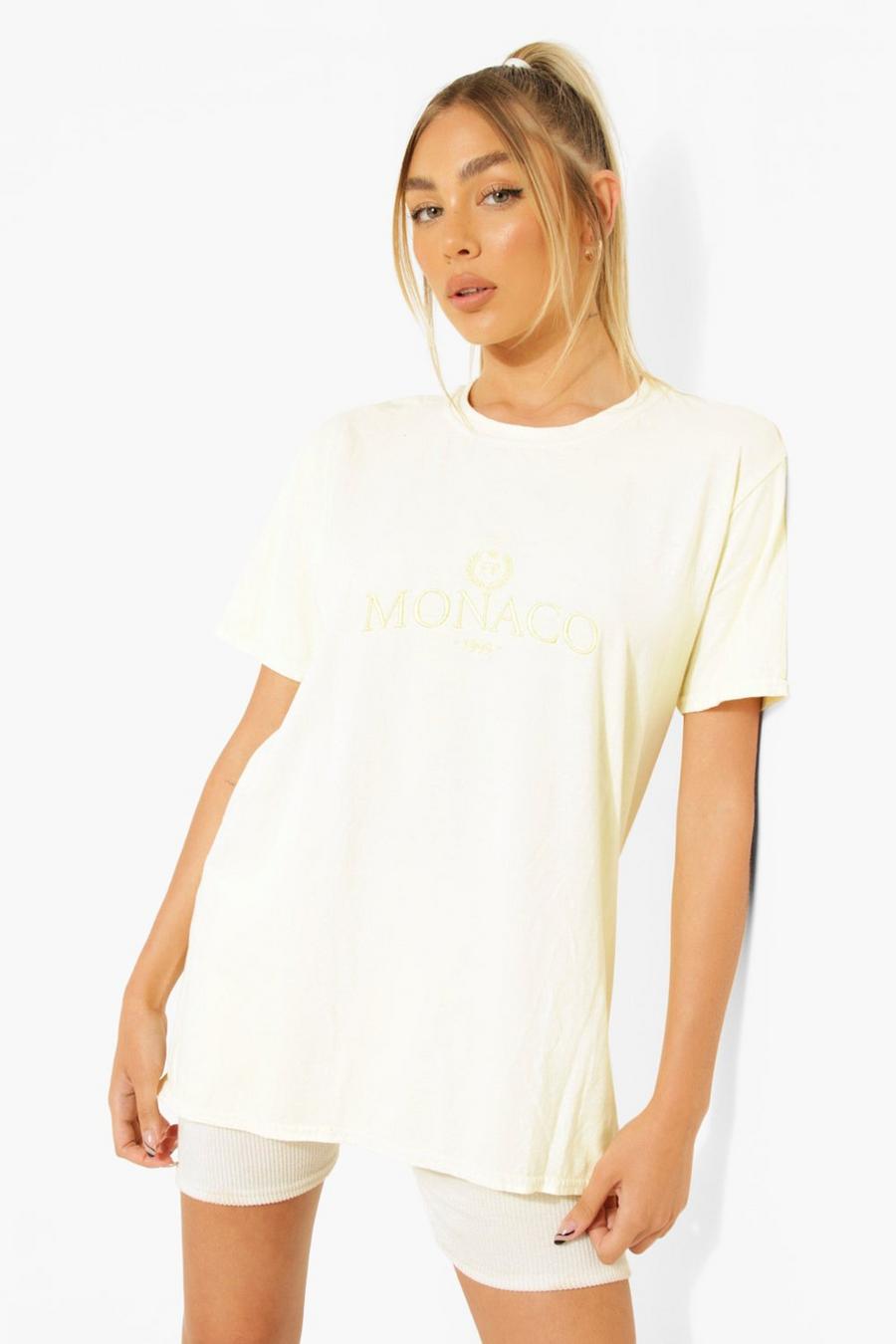 Lemon Cotton Embroidered Monaco Overdyed T Shirt image number 1