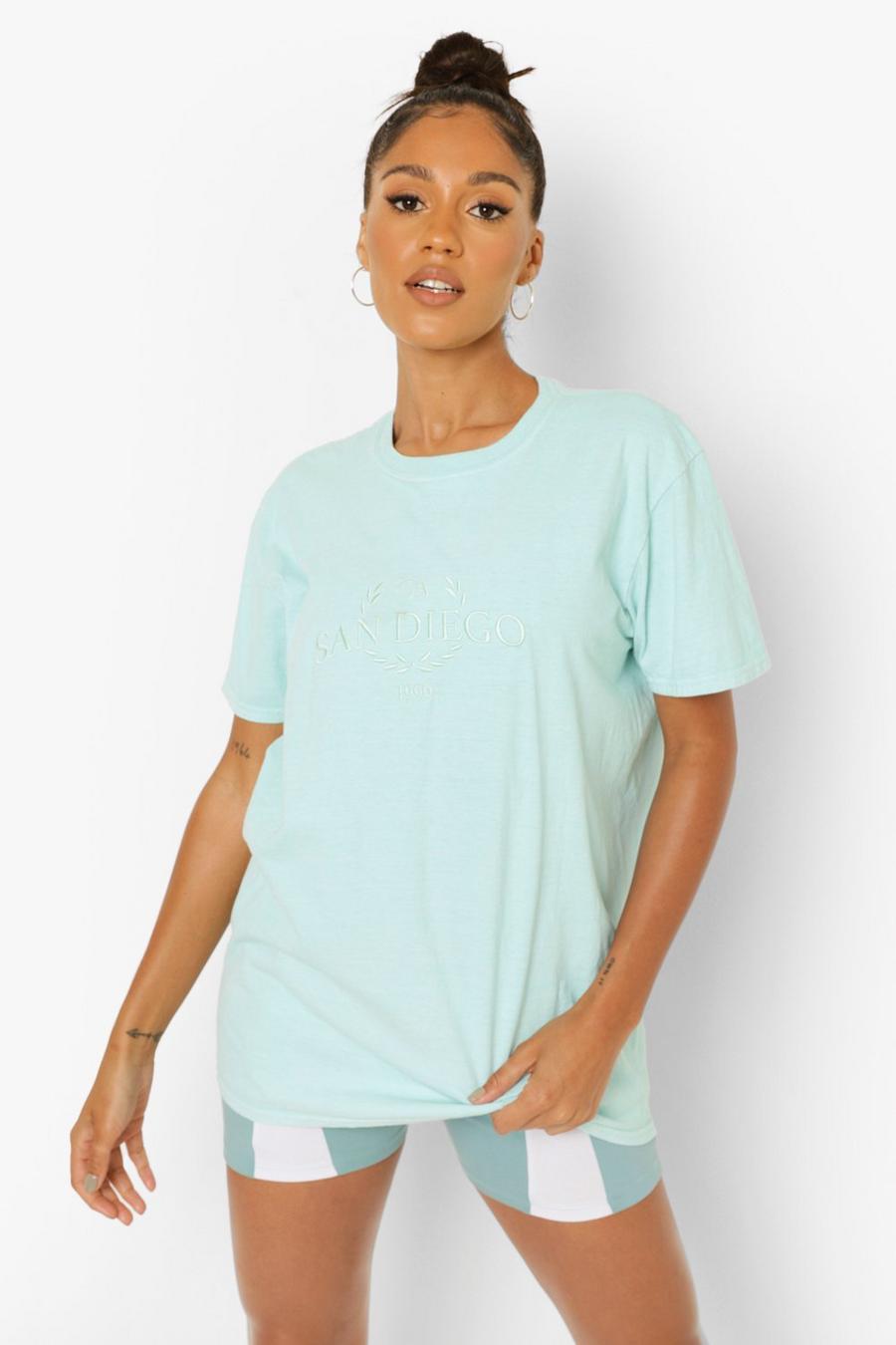 T-shirt brodé San Diego surteint en coton, Jade image number 1