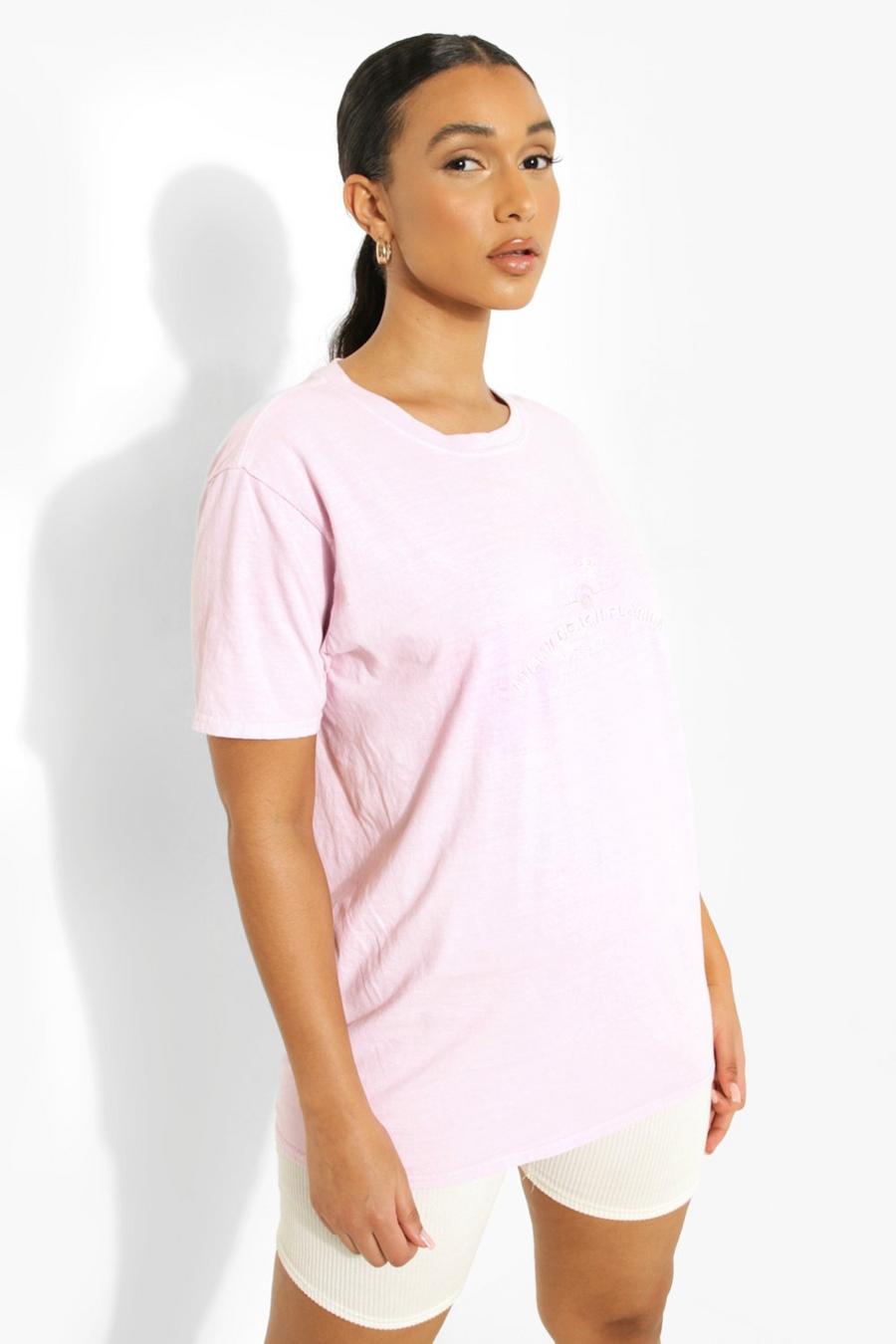 Pale pink Cotton Embroidered Miami Overdyed T Shirt image number 1