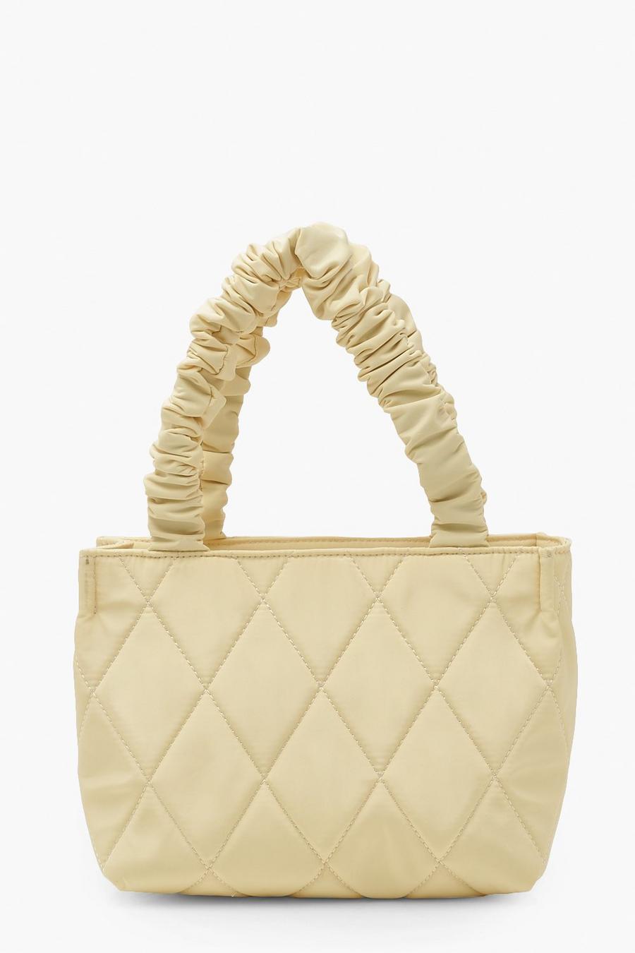 Lemon yellow Quilted Nylon Tote Bag With Ruched Handle