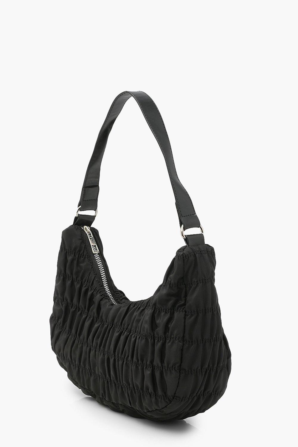 Black ruched shoulder bag hot sale