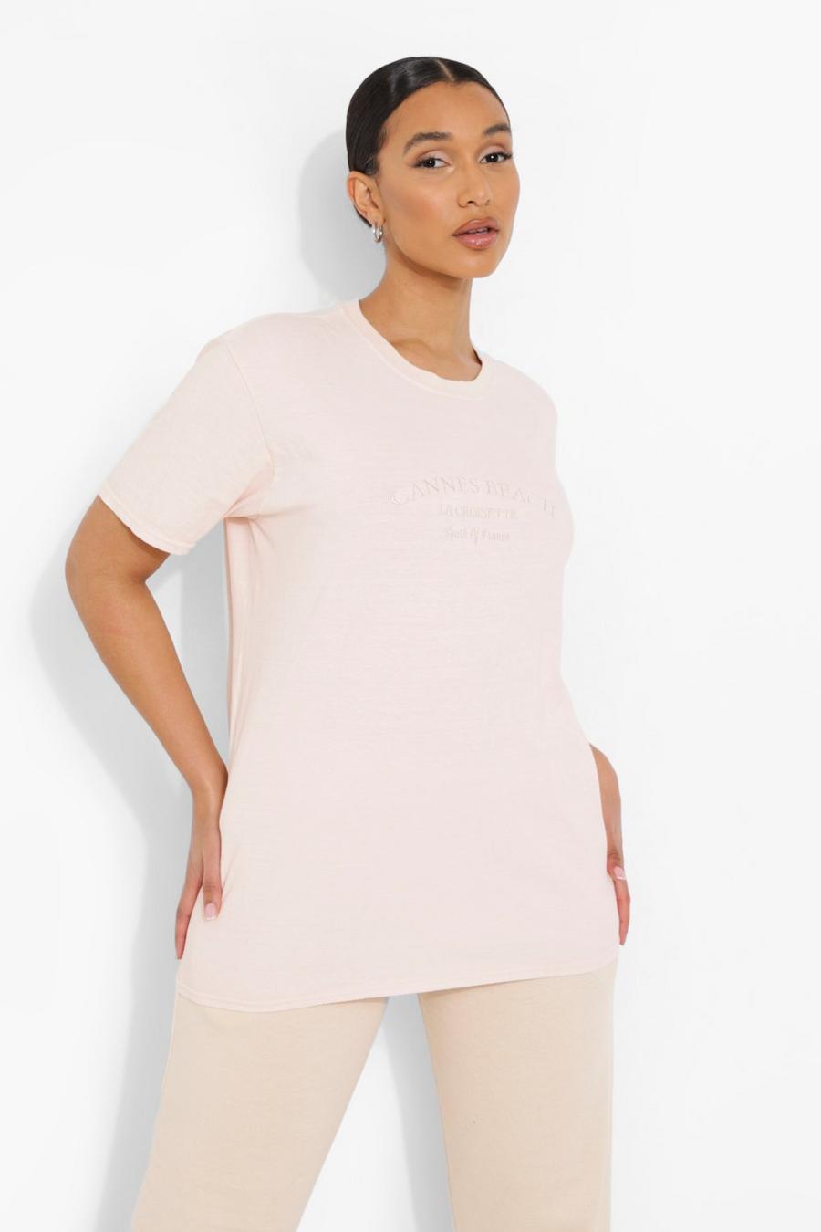 Peach Cotton Embroidered Canne Overdyed T Shirt image number 1