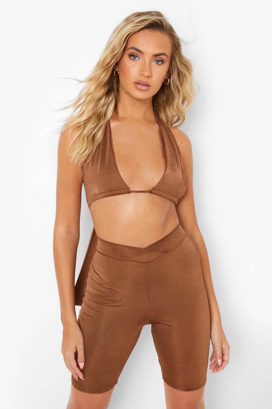 Chocolate Slinky Open Back Co Ord Top image number 1