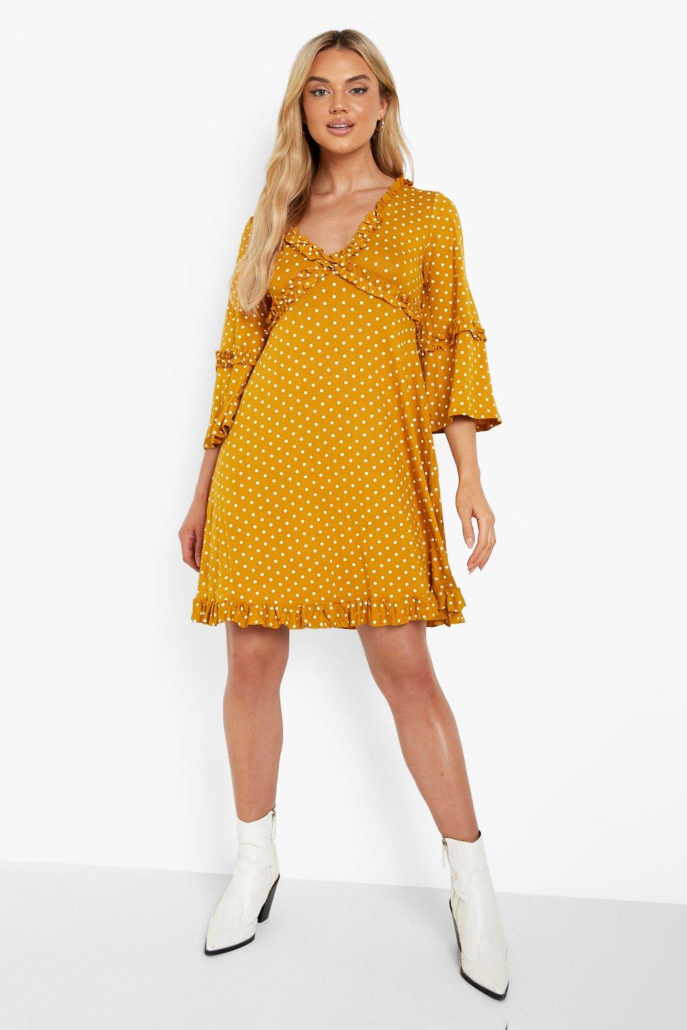 Boohoo yellow polka top dot dress