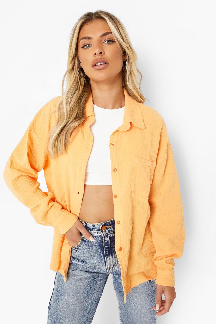 Peach Textured Oversized Shirt image number 1