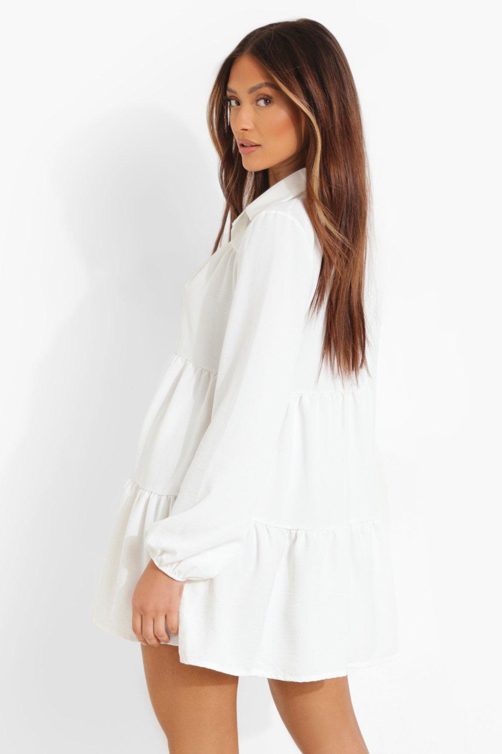 White tiered shirt store dress