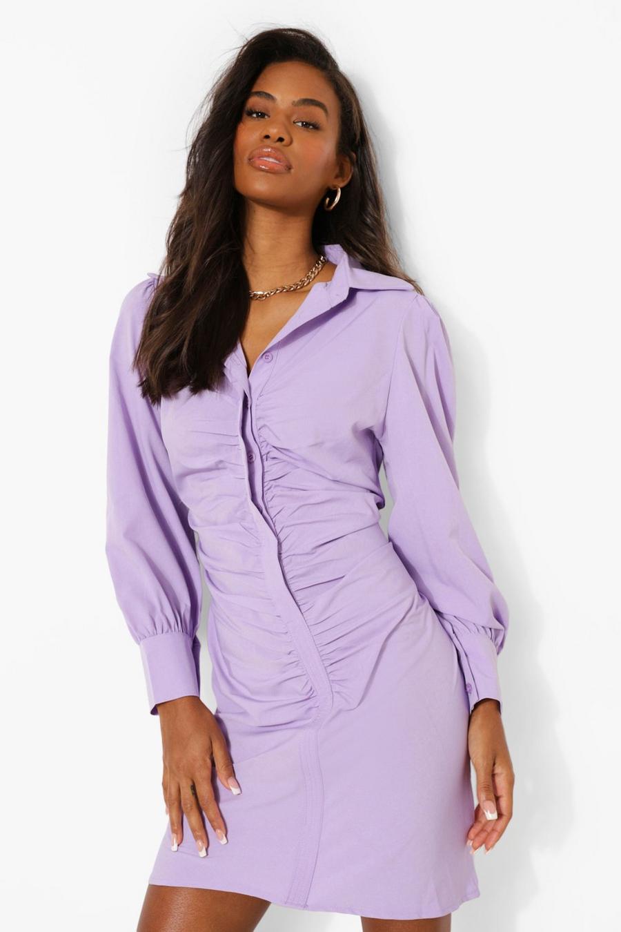 Lilac Ruched Front Shirt Dress image number 1