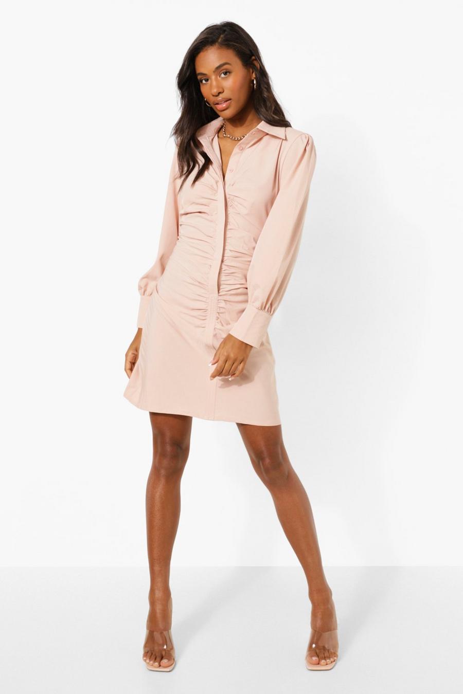 Peach Ruched Front Shirt Dress image number 1