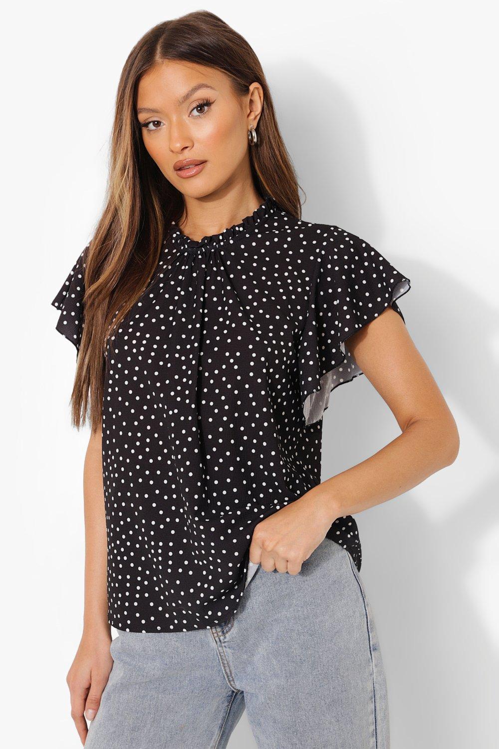 boohoo Women's Polka Dot Short Sleeve Blouse