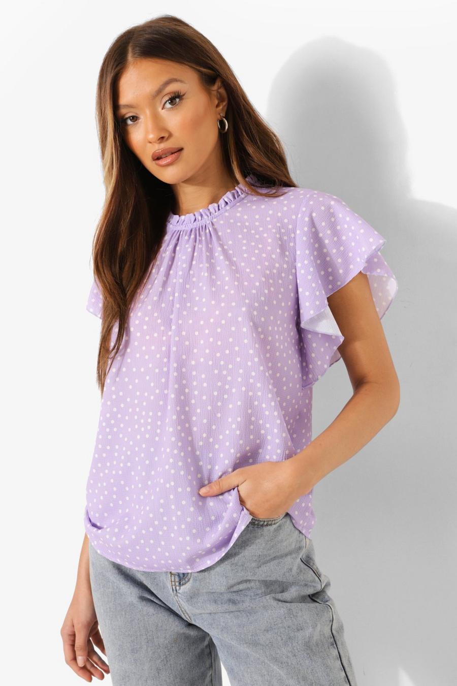Gepunktete Bluse mit weiten Ärmeln, Lilac image number 1