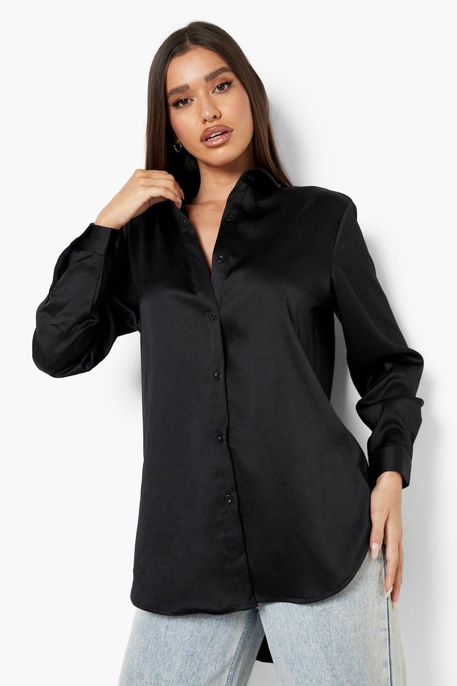 Black Textured Woven Oversized Shirt image number 1