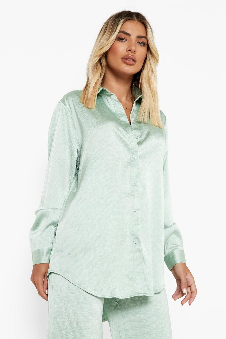 Mint Textured Woven Oversized Shirt image number 1