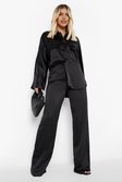 Black Textured Woven Wide Leg Relaxed Fit Trousers