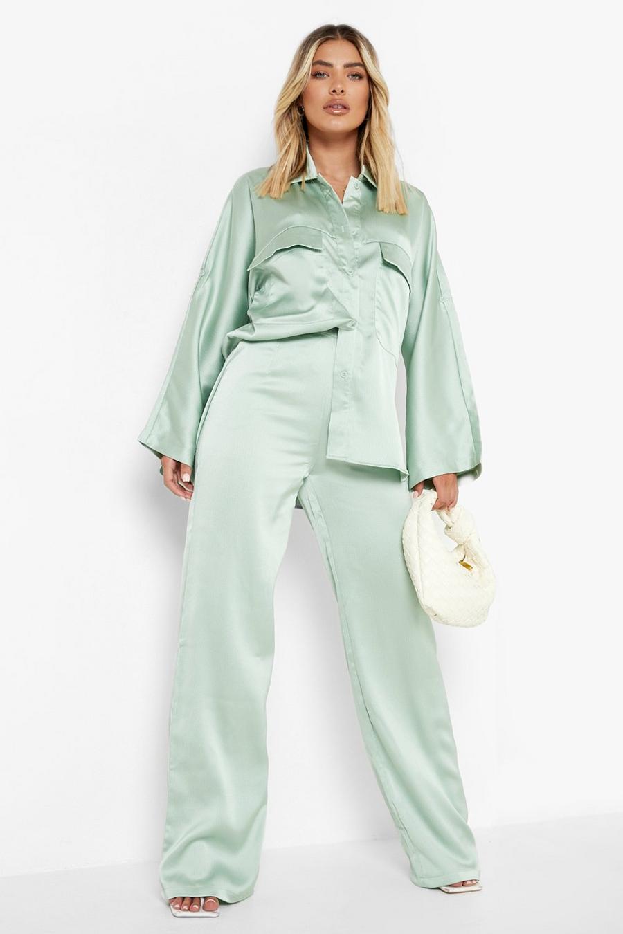 Mint Textured Woven Wide Leg Relaxed Fit Pants image number 1