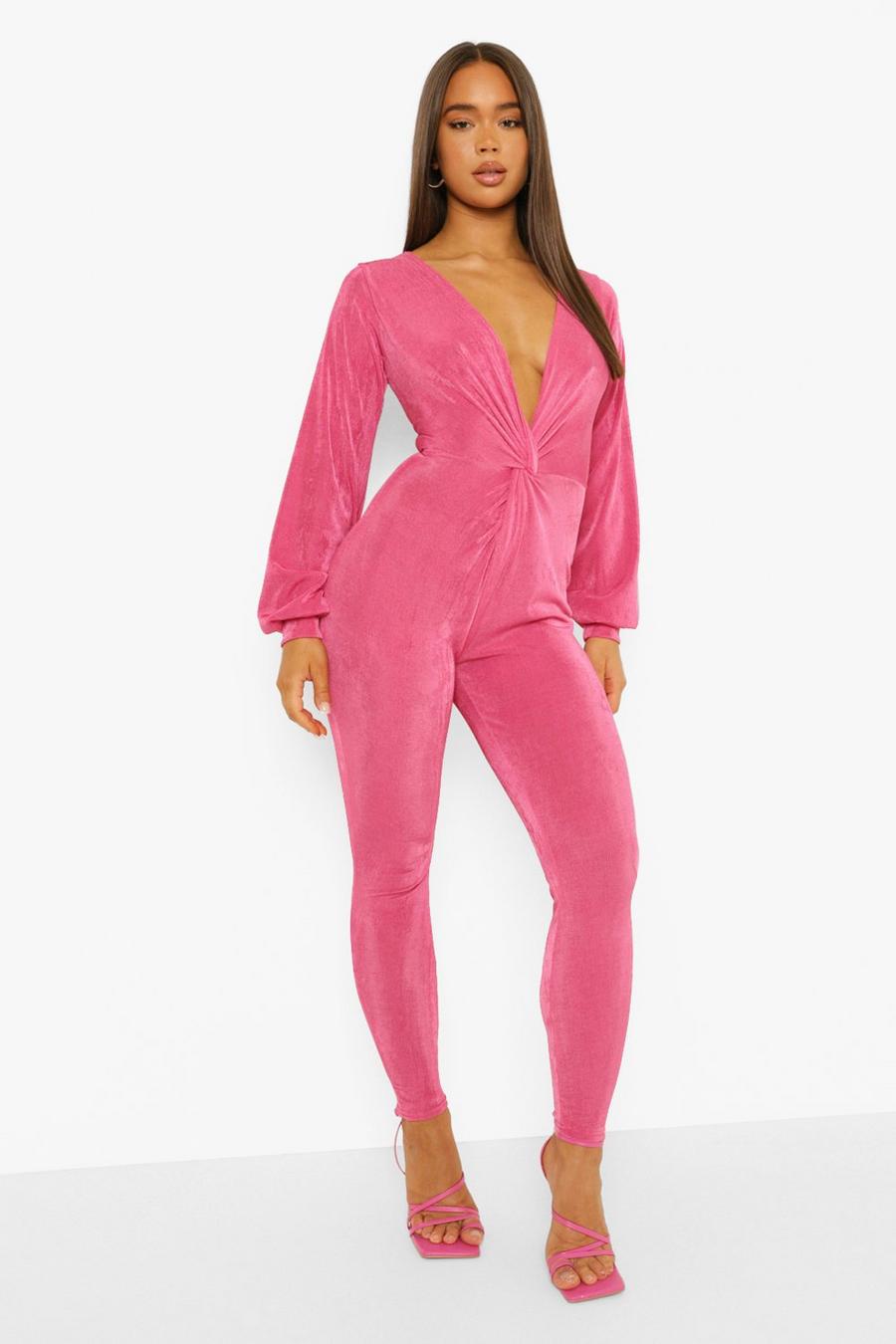 Pink Strakke Gedraaide Jumpsuit Met Textuur image number 1