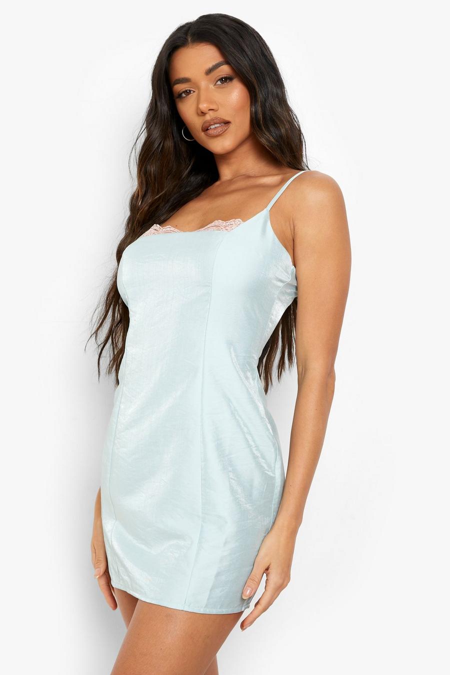 Pale blue Strappy Panel Lace Detail Bodycon Mini Dress image number 1